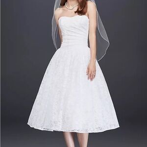 David's Bridal Tea-Length Strapless Wedding Dress